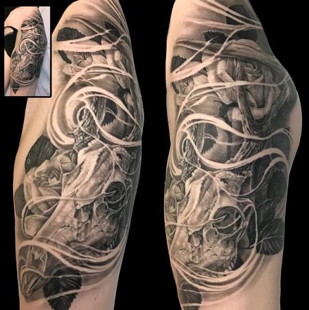 Tattoos - deer skull with roses - 138918